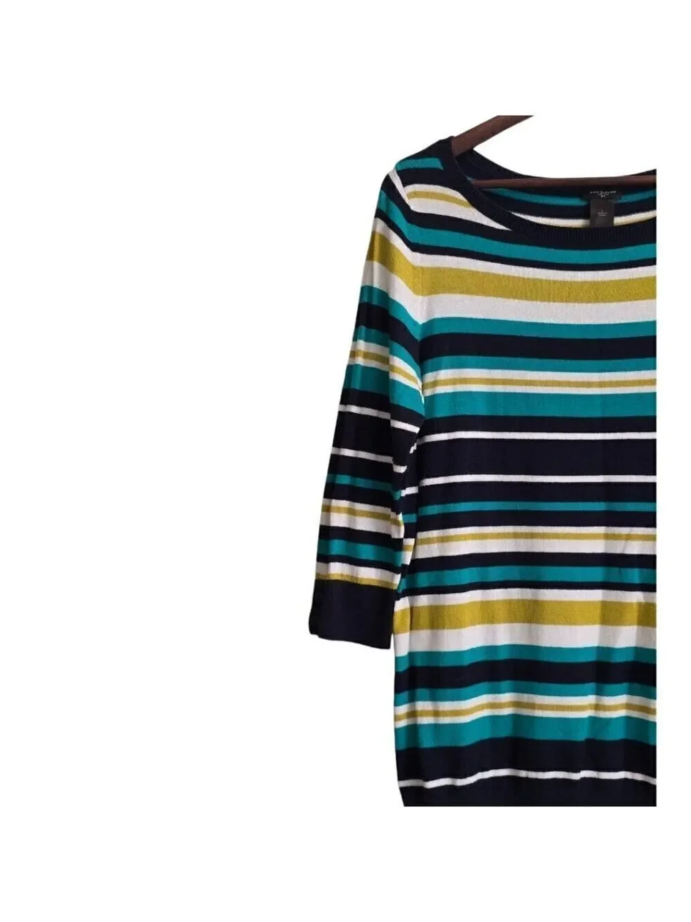 Ann Taylor Striped 3/4 Sleeve Round Neckline Top Sz L
